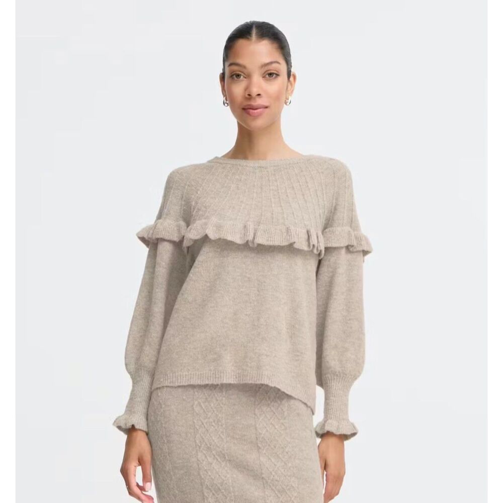 b.young Bynikolina Frill Jumper Knit Sweater String Melange Women's S NWT